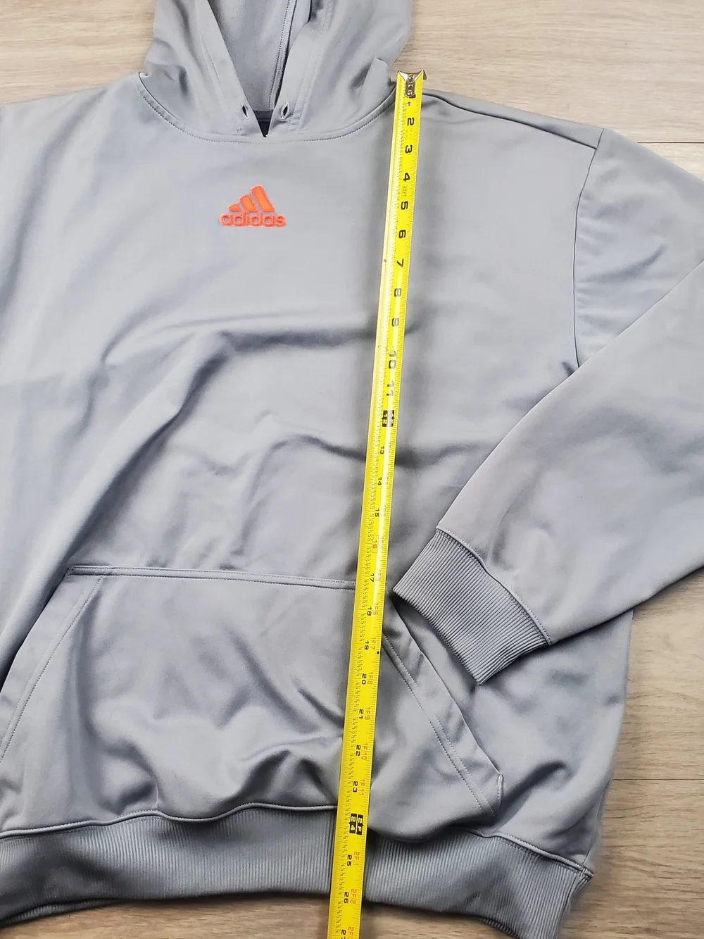 Adidas Gray Fleece Pullover Hoodie Men's XL Orange Logo Athletic Sweatshirt